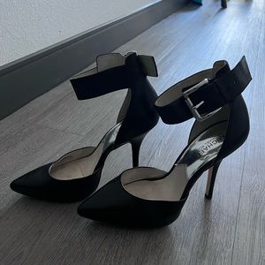 Michael Kors ankle strap black pumps with silver buckle